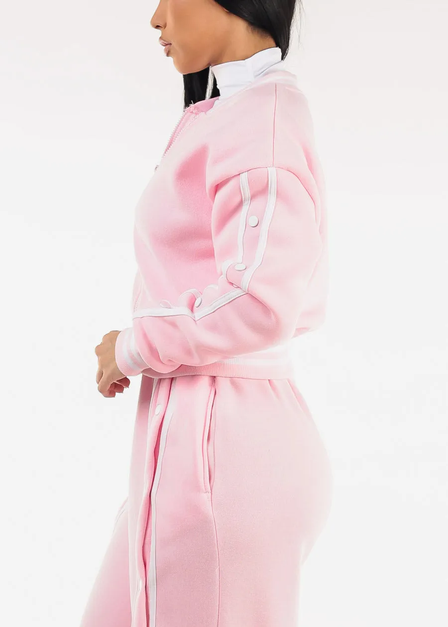 Long Sleeve Fleece Bomber Jacket Light Pink sold by Moda product image thumbnail 3