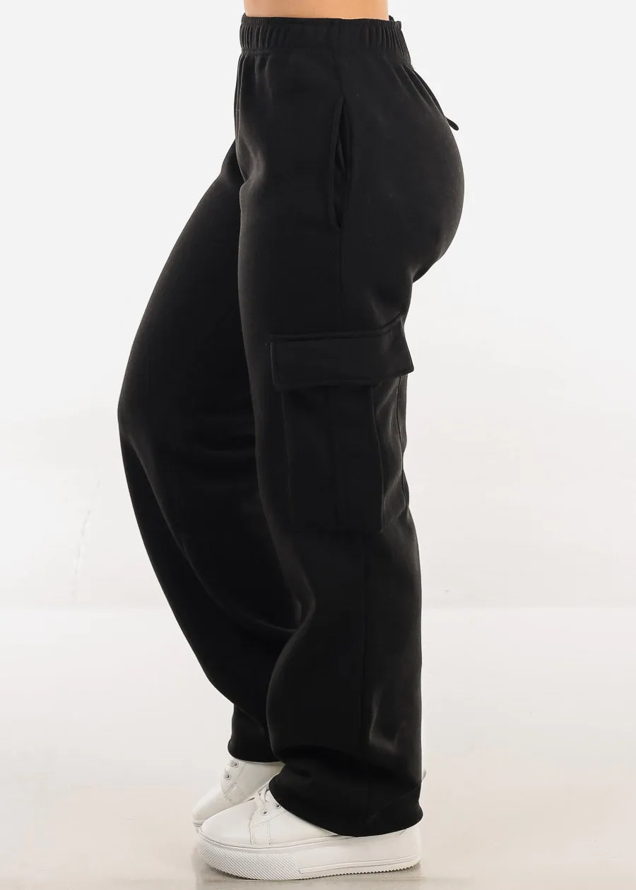 High Waist Relaxed Fit Utility Fleece Sweatpants Black sold by Moda product image thumbnail 3