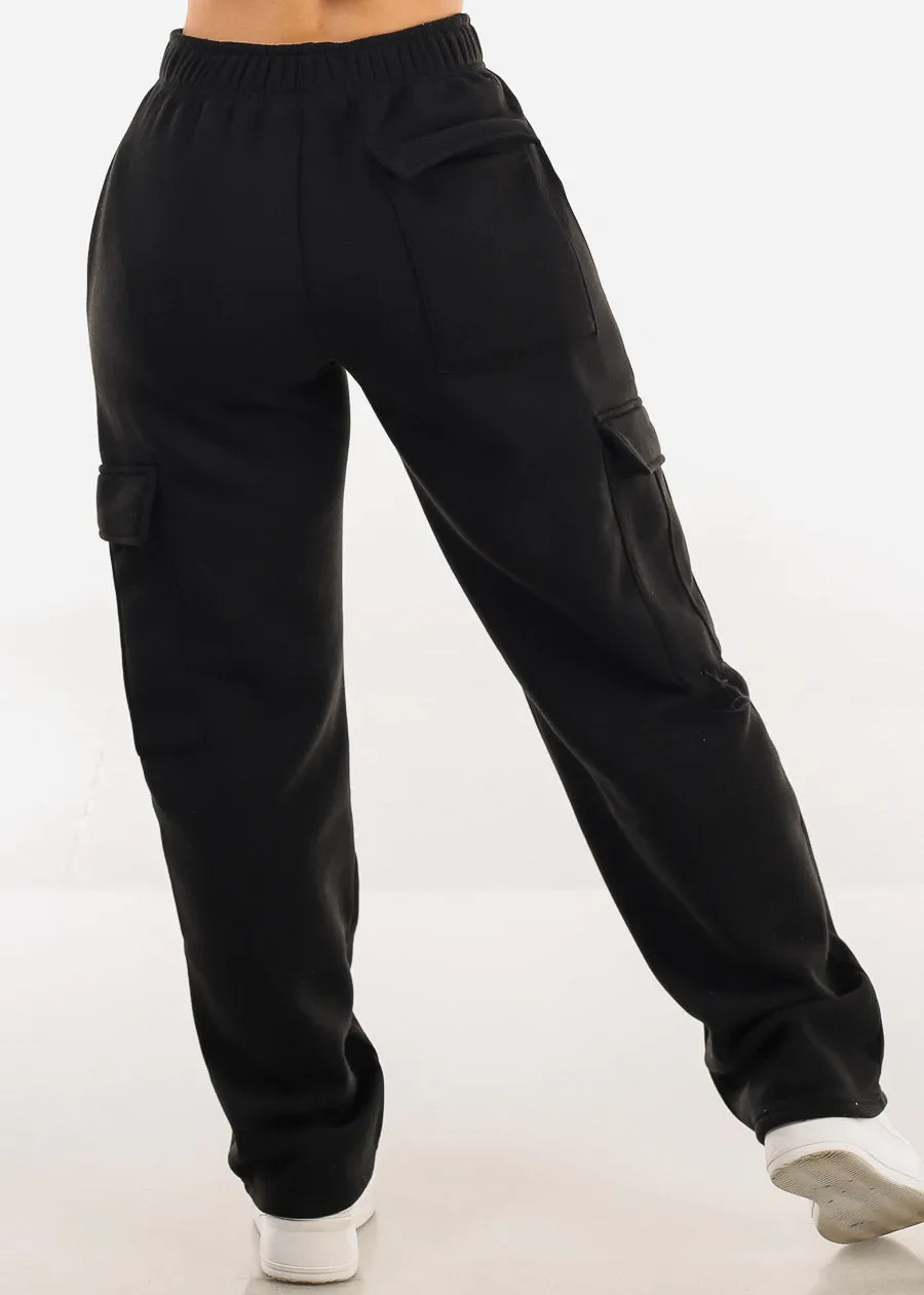 High Waist Relaxed Fit Utility Fleece Sweatpants Black sold by Moda product image thumbnail 4