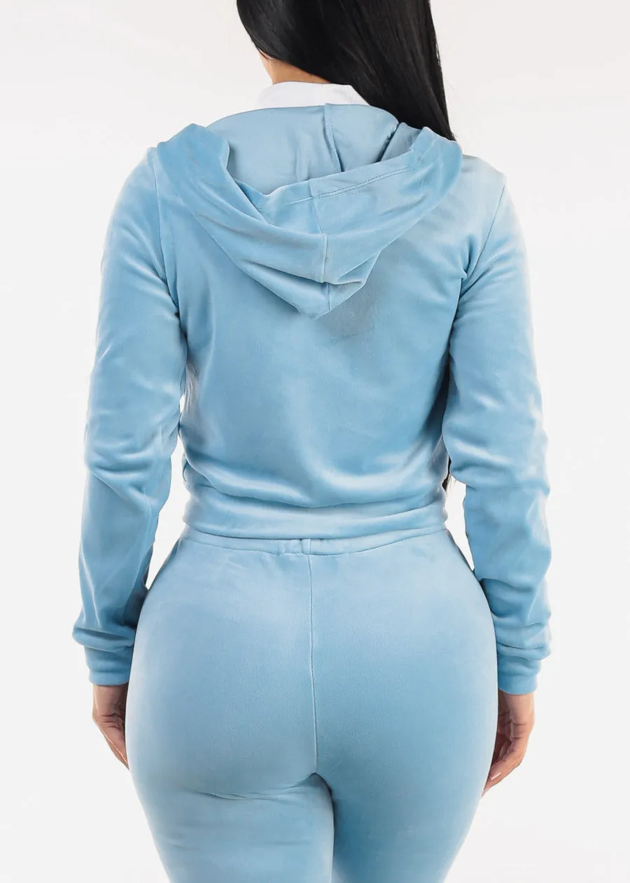Long Sleeve Zip Up Velour Hoodie Light Blue sold by Moda product image thumbnail 4