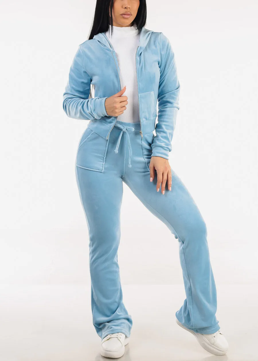 Long Sleeve Zip Up Velour Hoodie Light Blue sold by Moda product image thumbnail 2