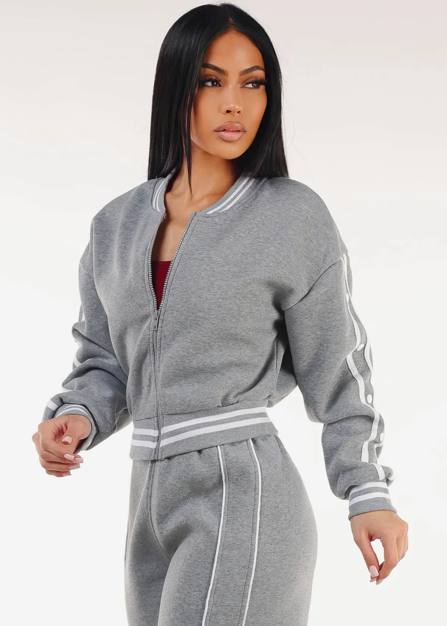 Long Sleeve Fleece Bomber Jacket Grey sold by Moda product image thumbnail 3