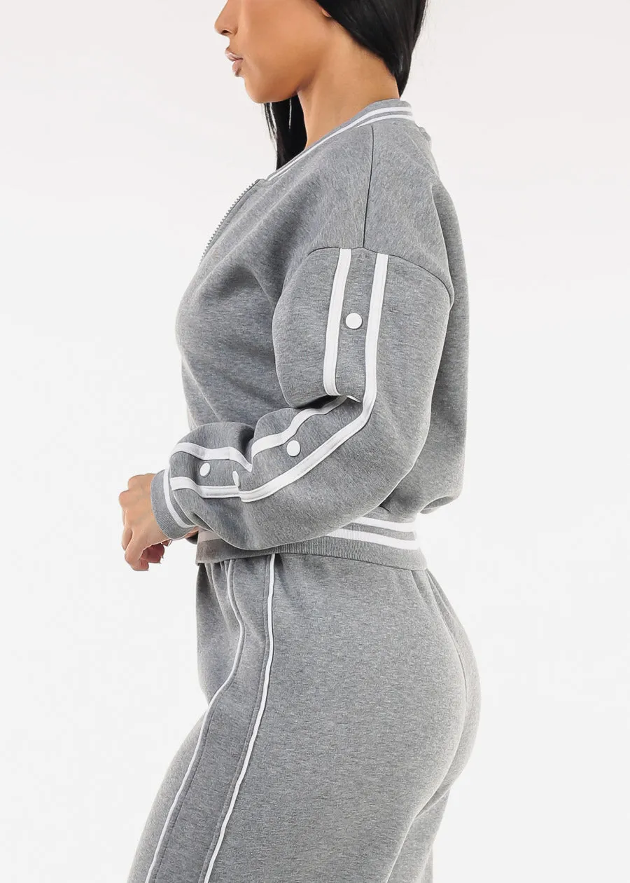 Long Sleeve Fleece Bomber Jacket Grey sold by Moda product image thumbnail 4