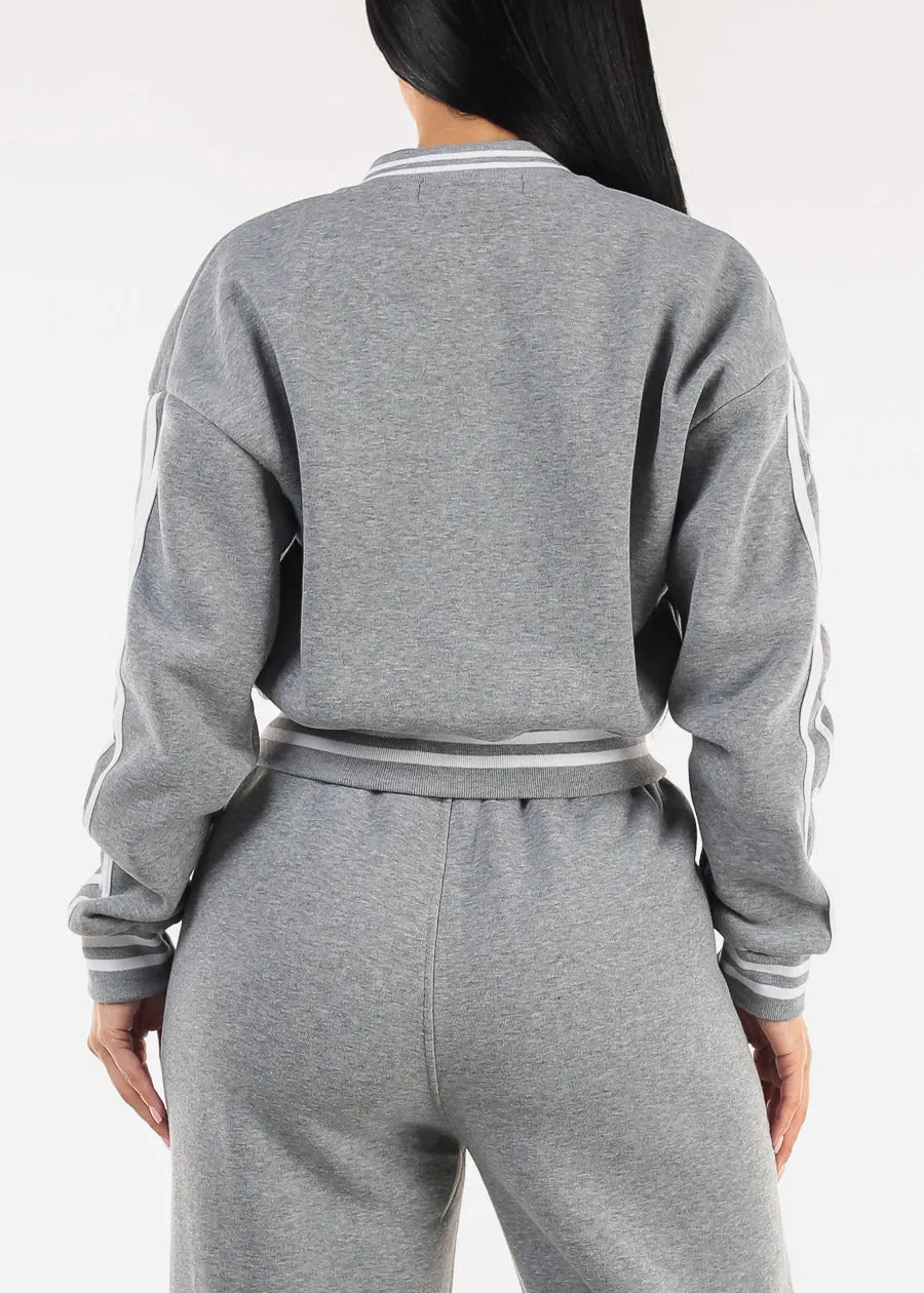 Long Sleeve Fleece Bomber Jacket Grey sold by Moda product image thumbnail 5