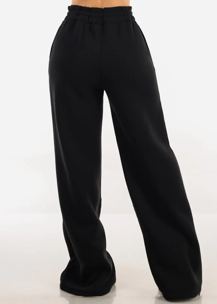 Drawstring Waist Wide Leg Fleece Sweatpants Black sold by Moda product image thumbnail 4