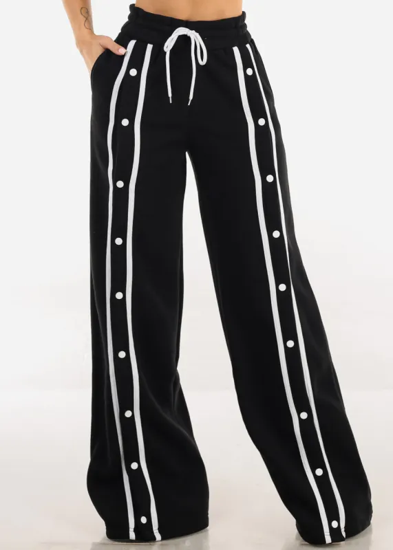 Drawstring Waist Wide Leg Fleece Sweatpants Black sold by Moda