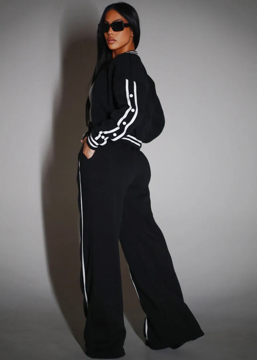 Drawstring Waist Wide Leg Fleece Sweatpants Black sold by Moda product image thumbnail 5