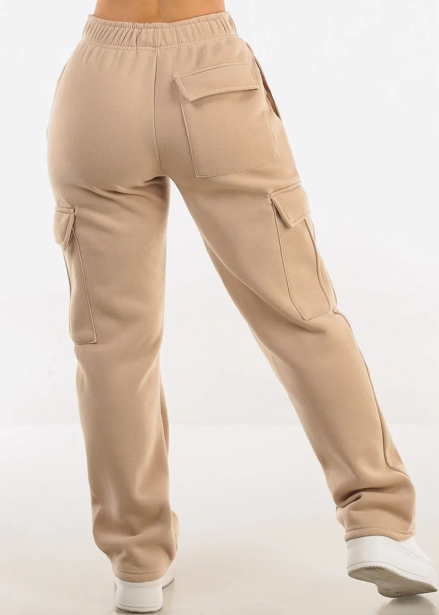 High Waist Relaxed Fit Utility Fleece Sweatpants Taupe sold by Moda product image thumbnail 4