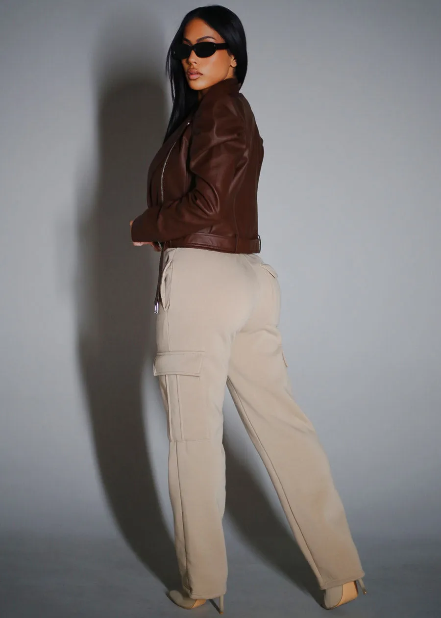 High Waist Relaxed Fit Utility Fleece Sweatpants Taupe sold by Moda product image thumbnail 5