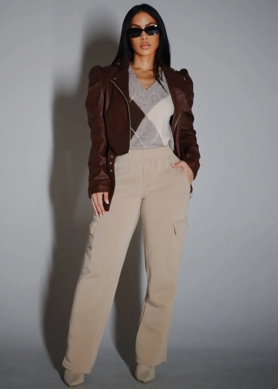 High Waist Relaxed Fit Utility Fleece Sweatpants Taupe sold by Moda product image thumbnail 2