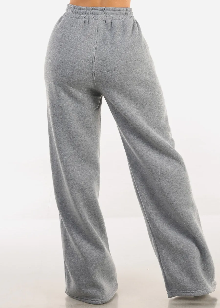 High Waisted Wide Leg Fleece Sweatpants Grey sold by Moda product image thumbnail 4