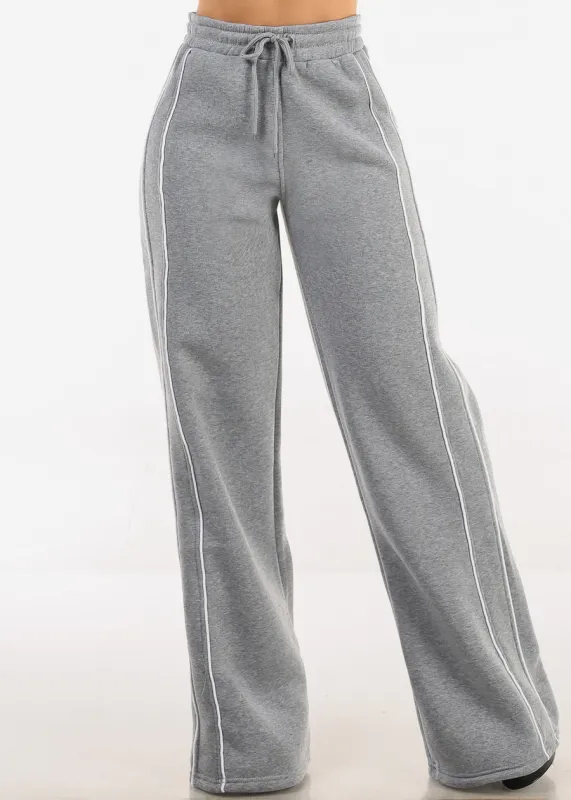 High Waisted Wide Leg Fleece Sweatpants Grey sold by Moda