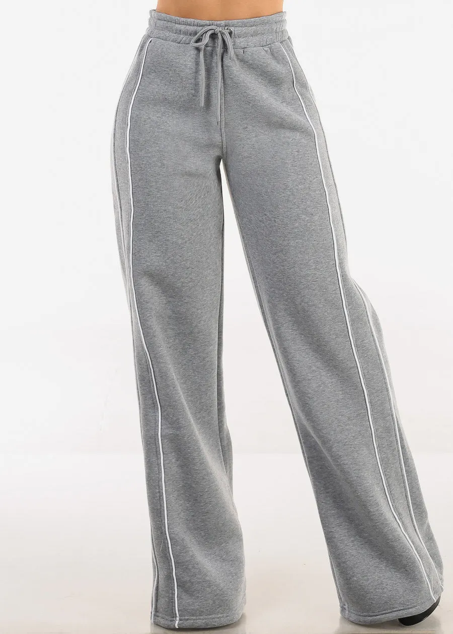 High Waisted Wide Leg Fleece Sweatpants Grey sold by Moda