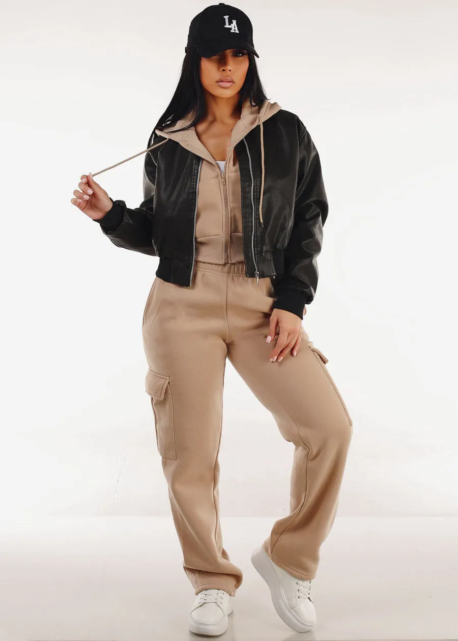 Cropped Fleece Zip Up Hoodie Taupe sold by Moda product image thumbnail 2