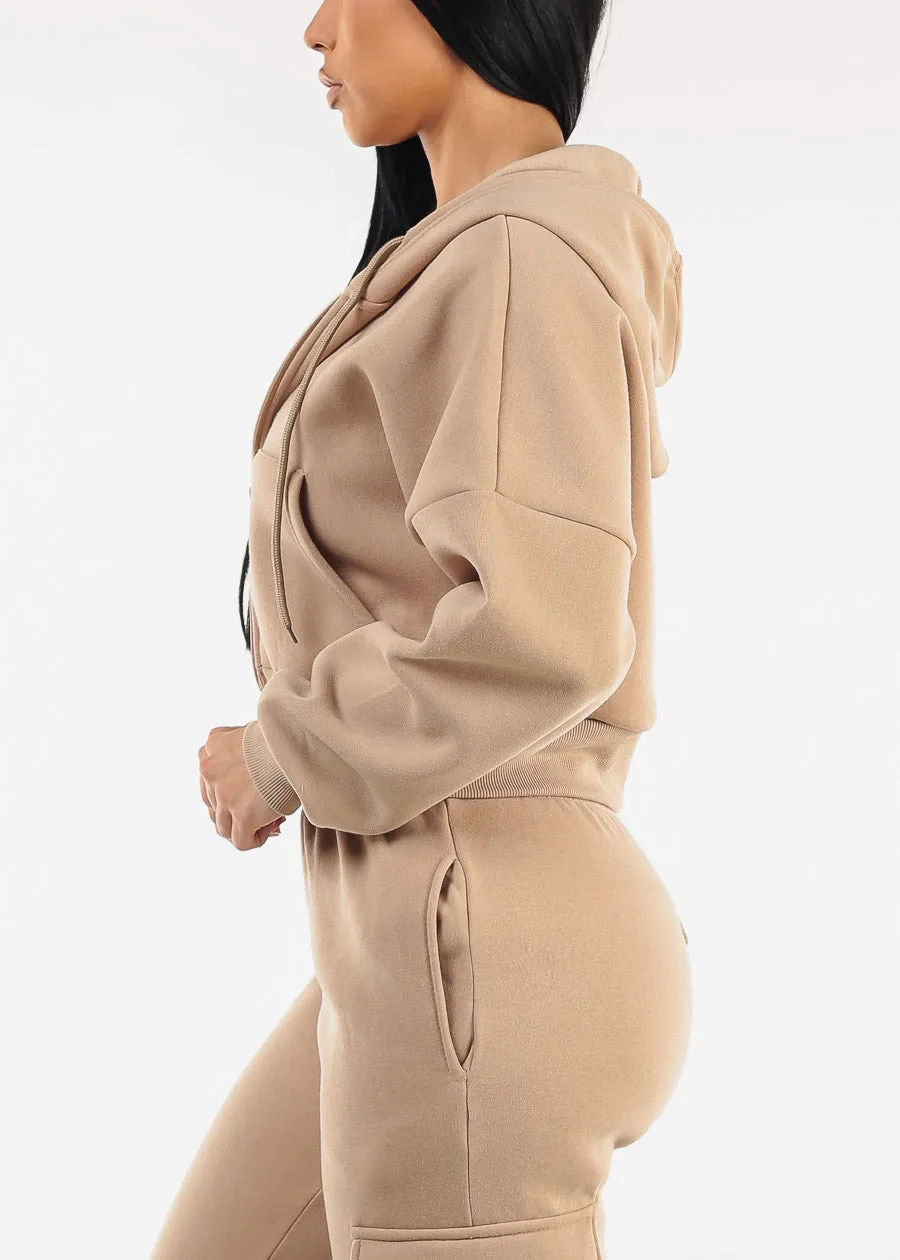 Cropped Fleece Zip Up Hoodie Taupe sold by Moda product image thumbnail 3