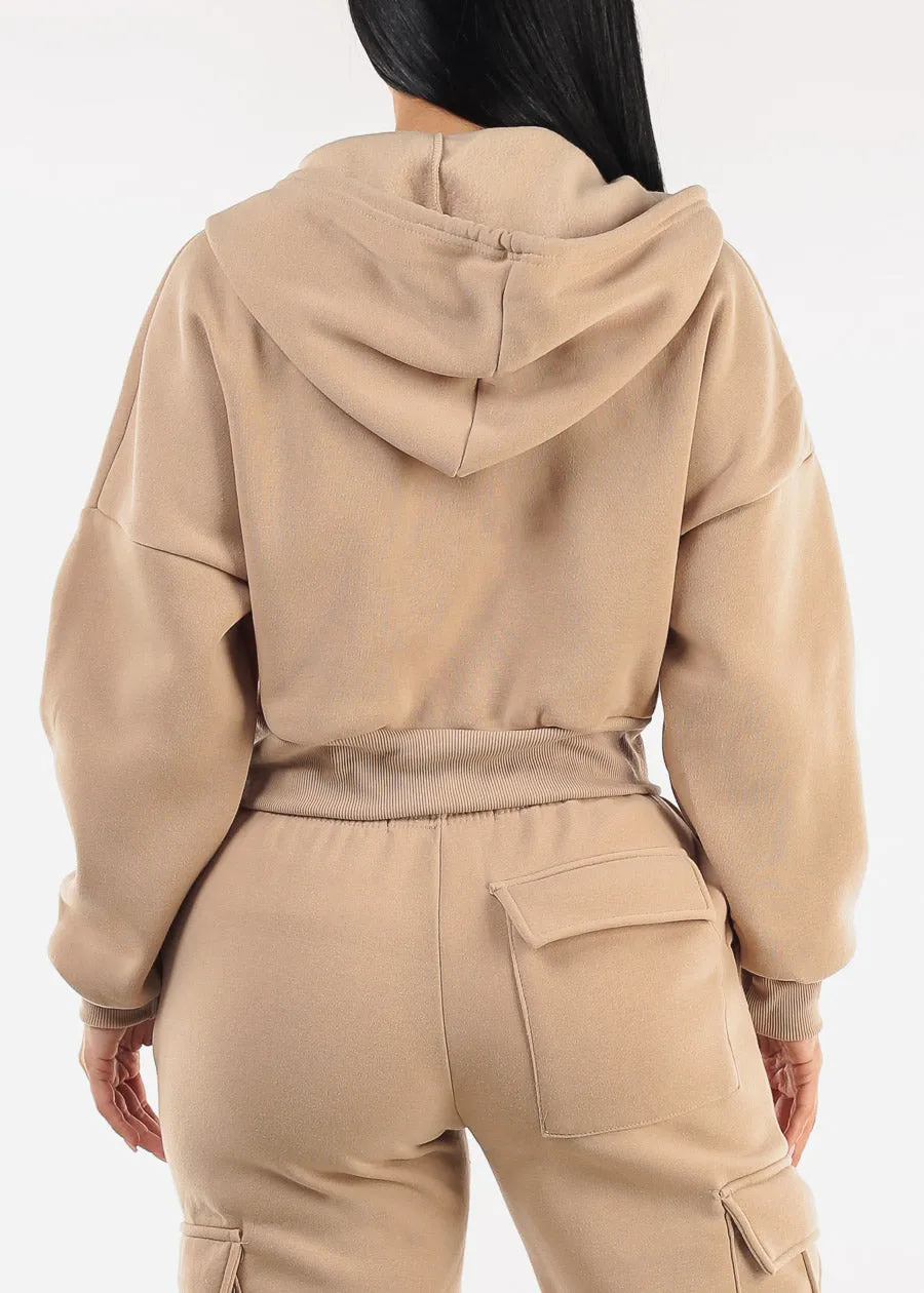 Cropped Fleece Zip Up Hoodie Taupe sold by Moda product image thumbnail 4