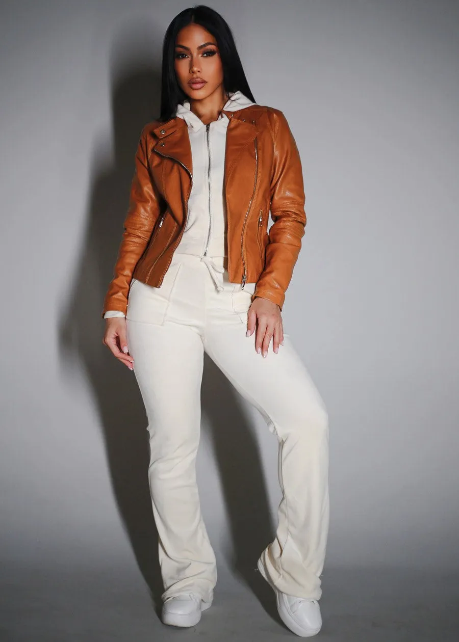 Long Sleeve Zip Up Velour Hoodie Ivory sold by Moda product image thumbnail 2