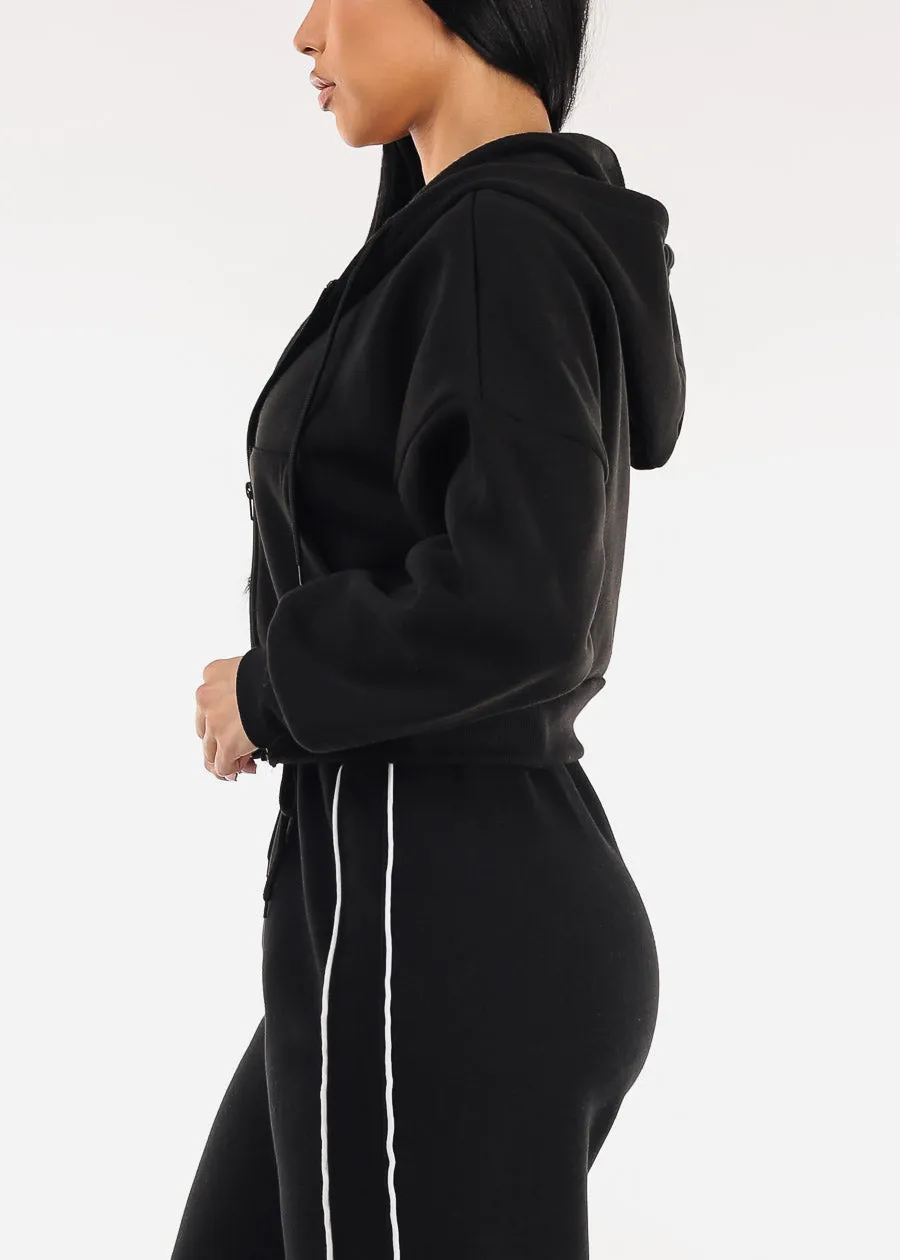 Cropped Black Fleece Zip Up Hoodie sold by Moda product image thumbnail 3