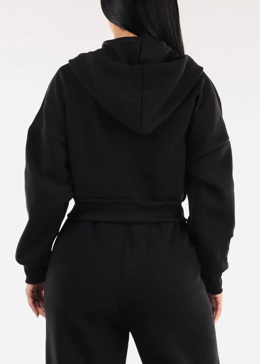 Cropped Black Fleece Zip Up Hoodie sold by Moda product image thumbnail 4