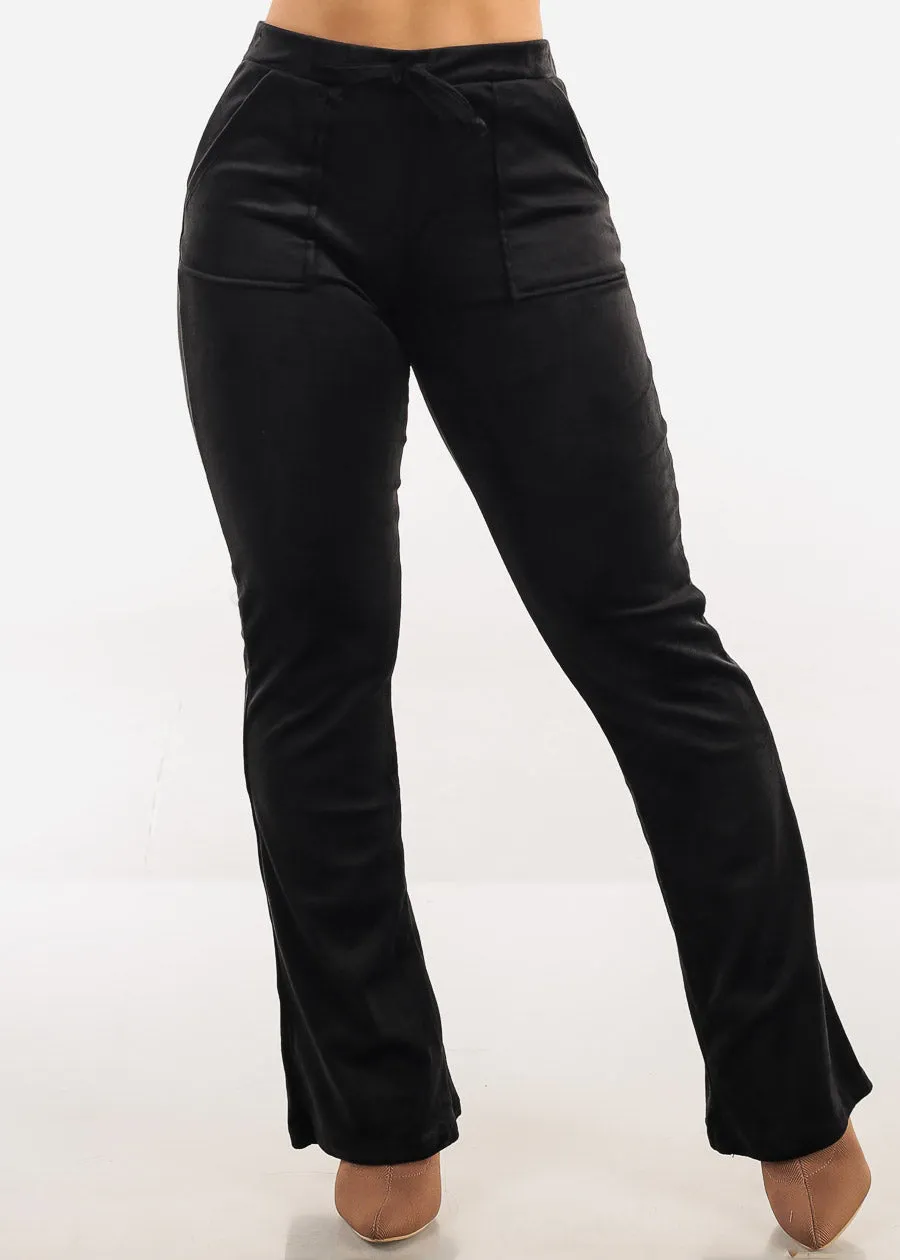 Black Velour High Waist Flared Pants sold by Moda