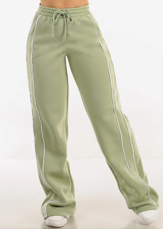 High Waisted Wide Leg Fleece Sweatpants Sage sold by Moda