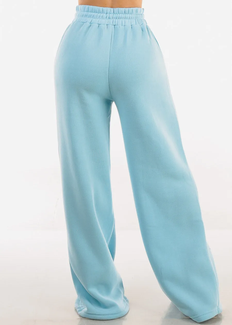 Drawstring Waist Wide Leg Fleece Sweatpants Light Blue sold by Moda product image thumbnail 4