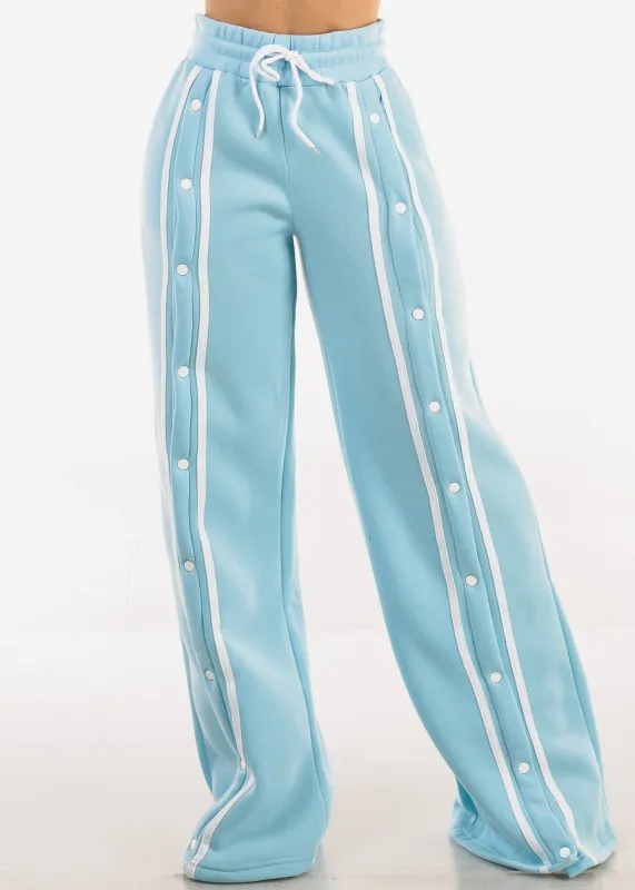 Drawstring Waist Wide Leg Fleece Sweatpants Light Blue sold by Moda