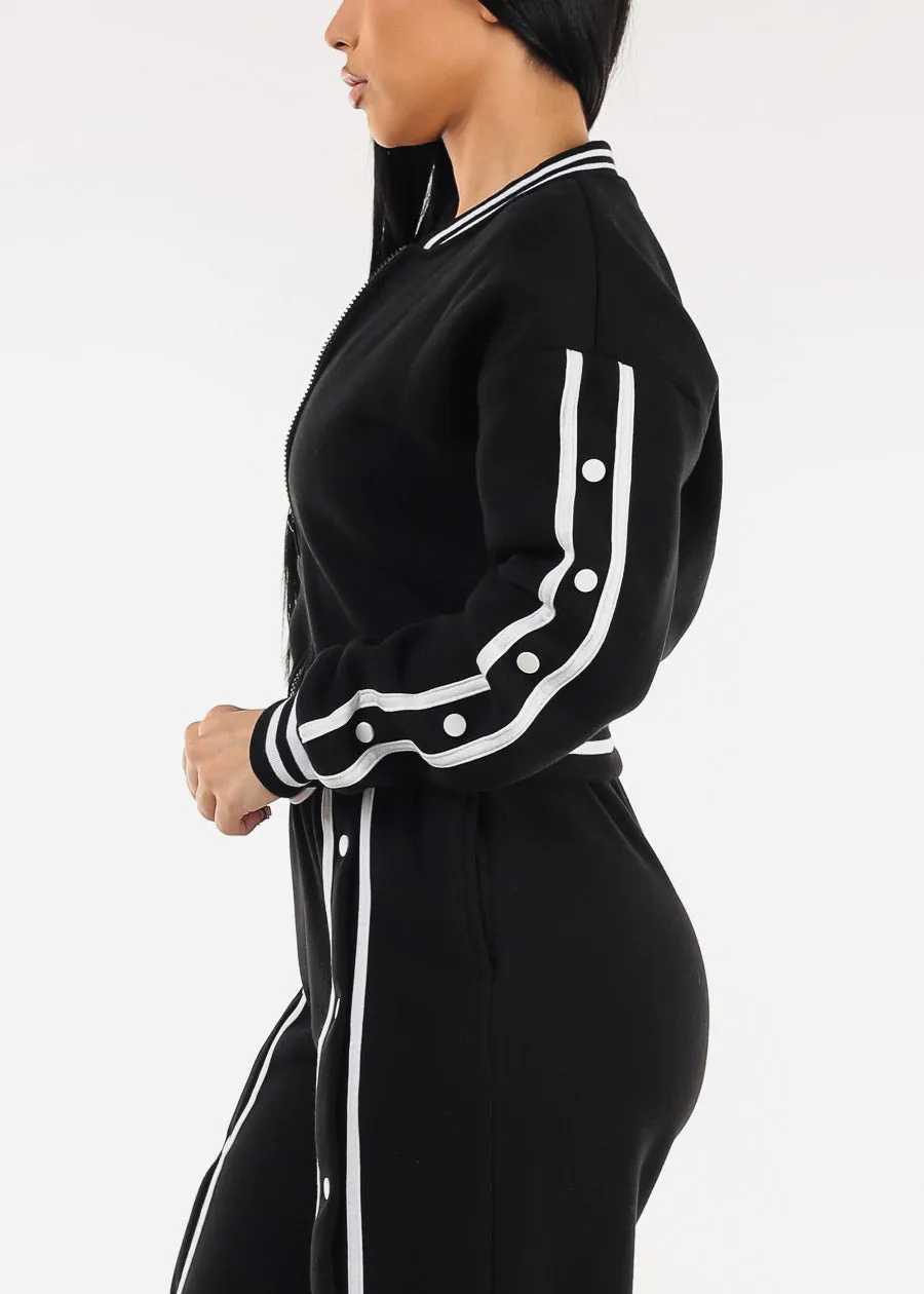 Long Sleeve Fleece Bomber Jacket Black sold by Moda product image thumbnail 4