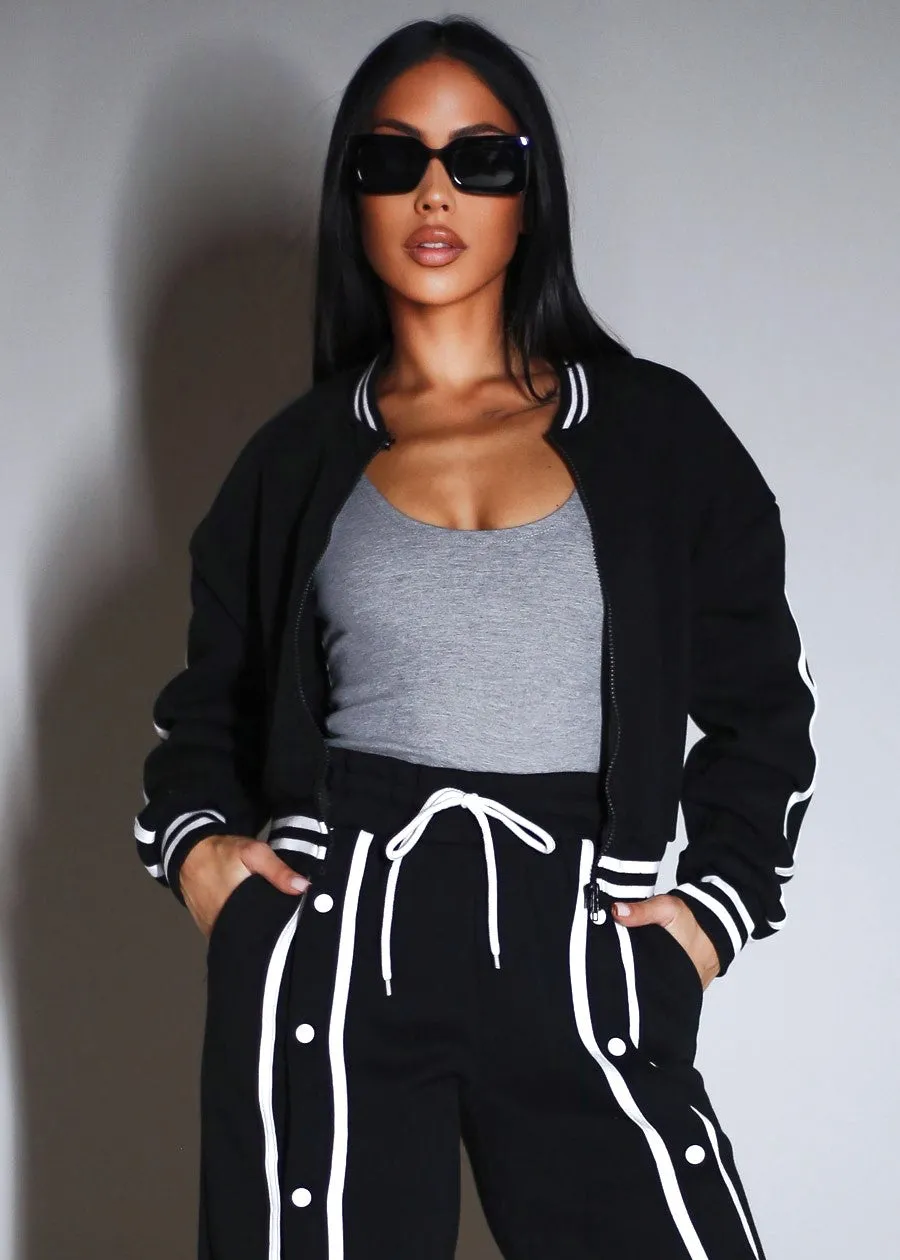 Long Sleeve Fleece Bomber Jacket Black sold by Moda