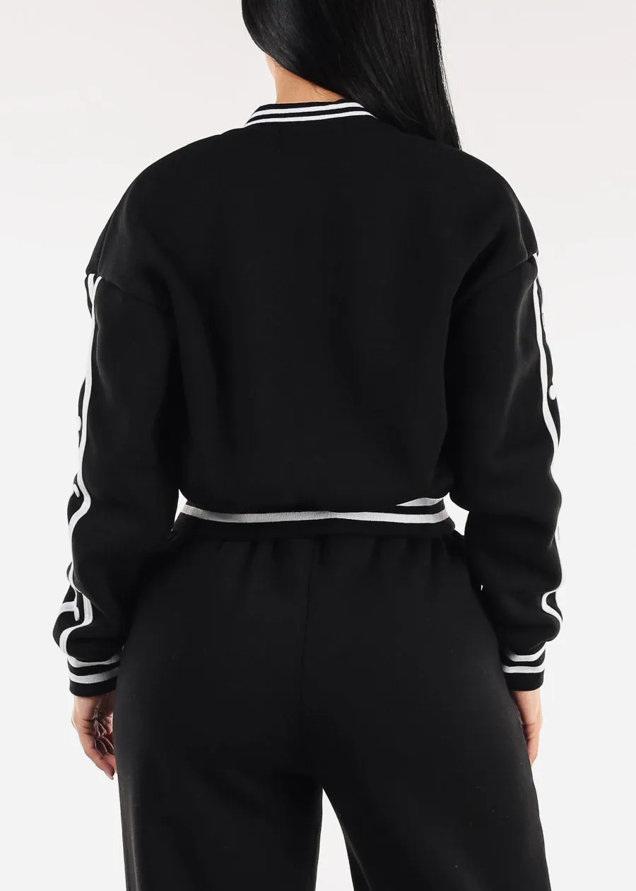 Long Sleeve Fleece Bomber Jacket Black sold by Moda product image thumbnail 5