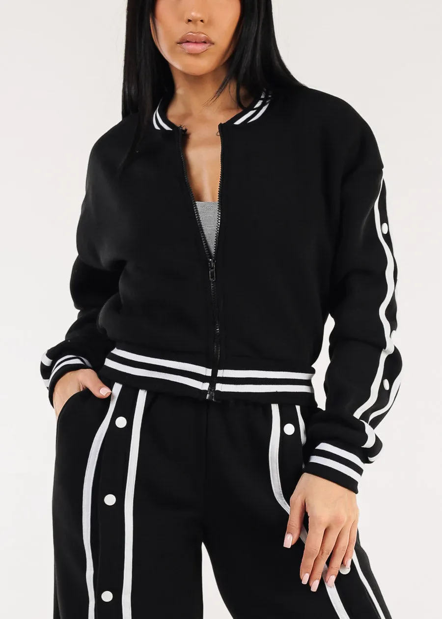 Long Sleeve Fleece Bomber Jacket Black sold by Moda product image thumbnail 3