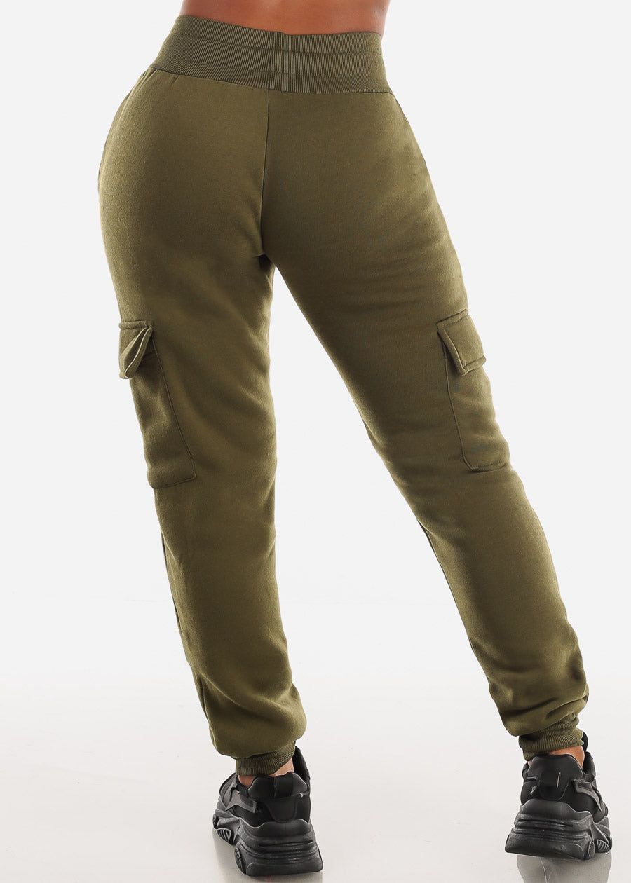 Fleece High Waist Cargo Jogger Sweatpants Olive sold by Moda product image thumbnail 4