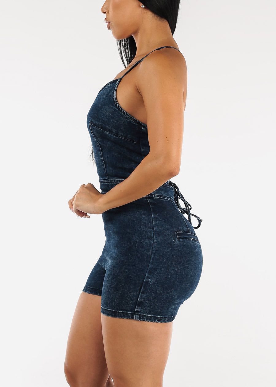 Sleeveless Lace Up Back Acid Blue Denim Romper sold by Moda product image thumbnail 3