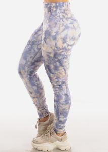 High Waisted Tie Dye Activewear Leggings Purple sold by Moda