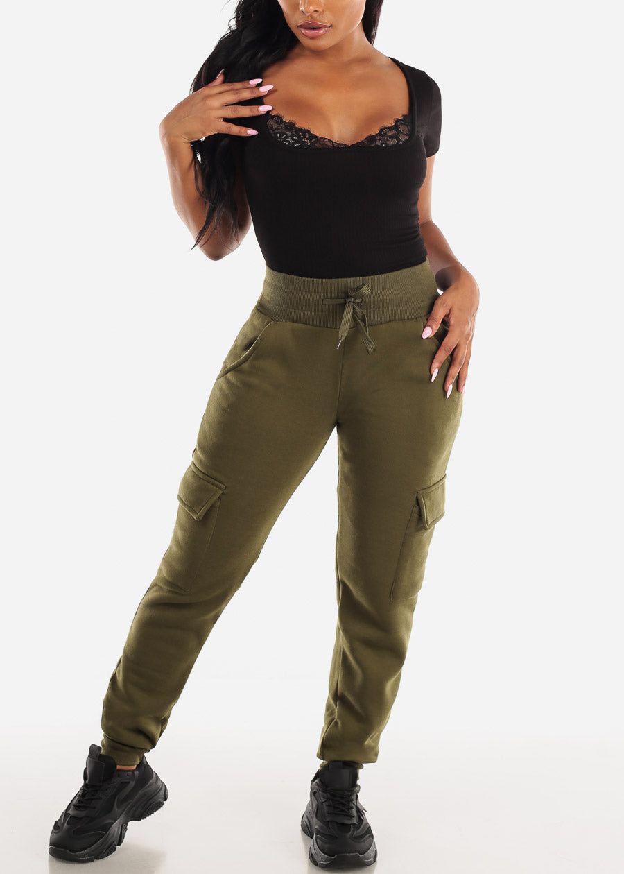 Fleece High Waist Cargo Jogger Sweatpants Olive sold by Moda product image thumbnail 2