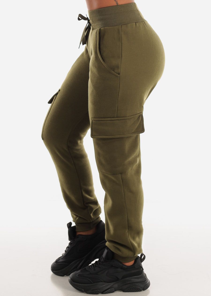 Fleece High Waist Cargo Jogger Sweatpants Olive sold by Moda product image thumbnail 3