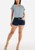 Short Sleeve Round Hem Button Up Woven Blouse Dusty Blue sold by Moda