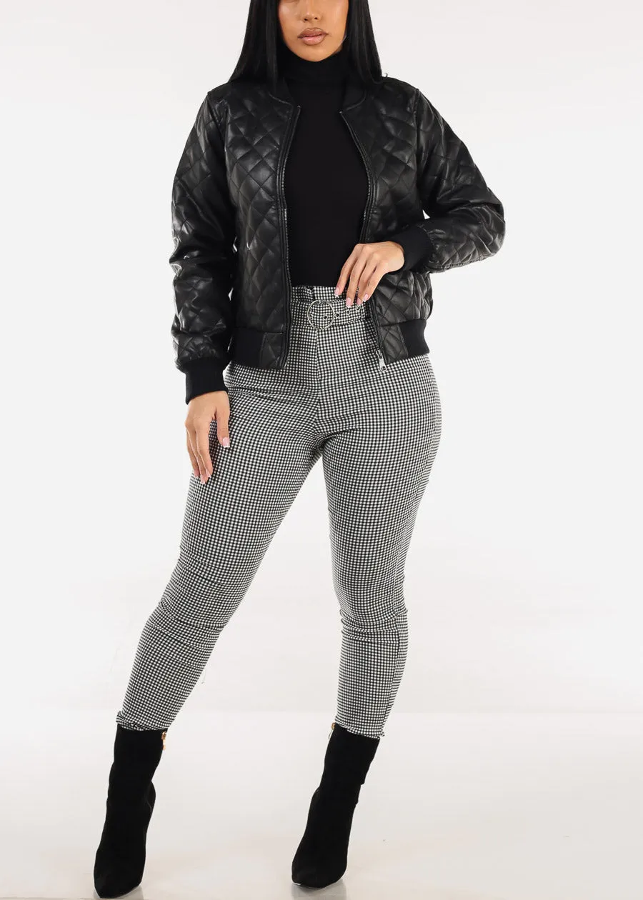 Quilted Vegan Leather Zip Up Jacket Black sold by Moda product image thumbnail 2