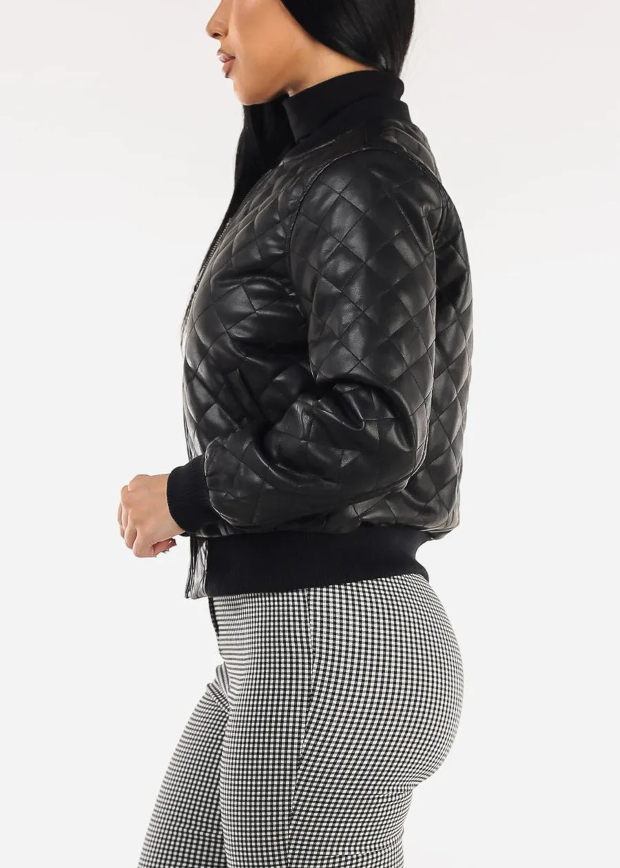 Quilted Vegan Leather Zip Up Jacket Black sold by Moda product image thumbnail 3