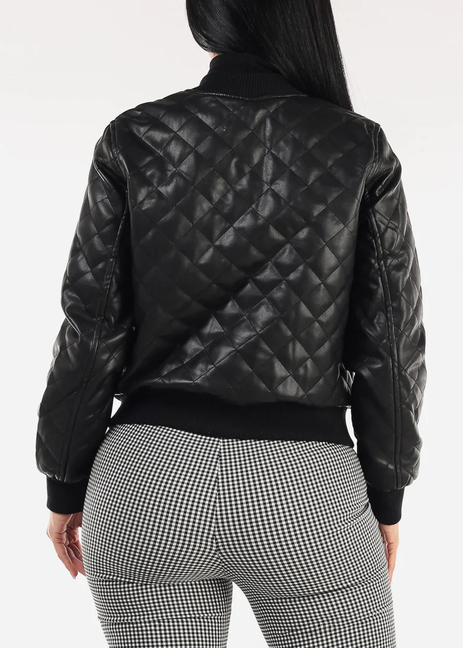 Quilted Vegan Leather Zip Up Jacket Black sold by Moda product image thumbnail 4
