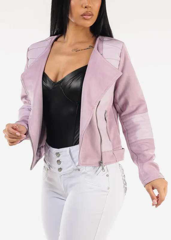 Zip Up Suede Biker Jacket Lavender sold by Moda