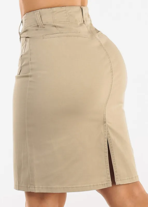 Butt Lift High Waist Stretch Denim Pencil Skirt Khaki sold by Moda