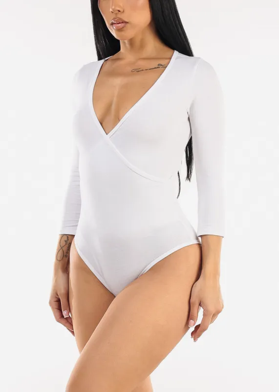 Quarter Sleeve Surplice Cotton Bodysuit White sold by Moda