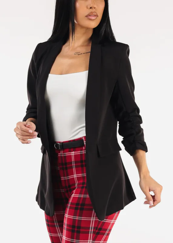 Quarter Sleeve Open Front Blazer Black sold by Moda