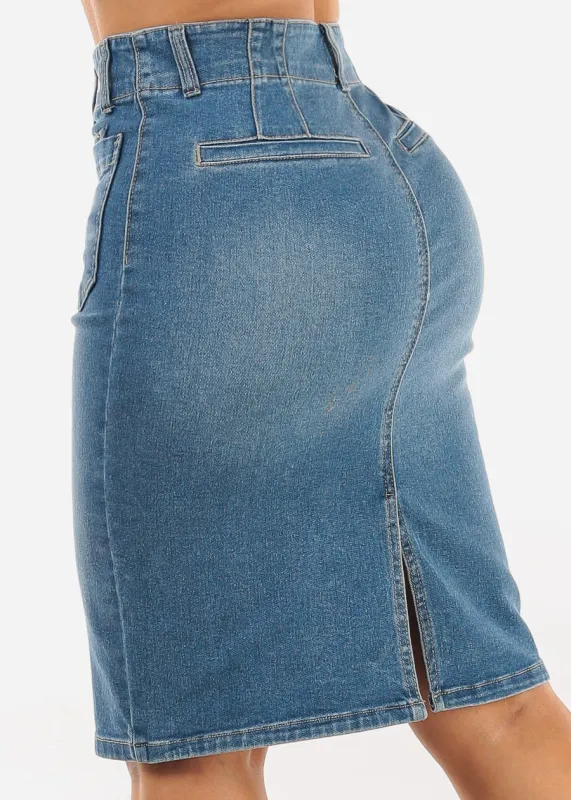 Butt Lift High Waist Stretch Denim Pencil Skirt Med Wash sold by Moda
