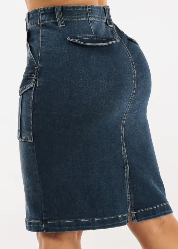 Butt Lift Stretch Cargo Denim Pencil Skirt Dark Wash sold by Moda