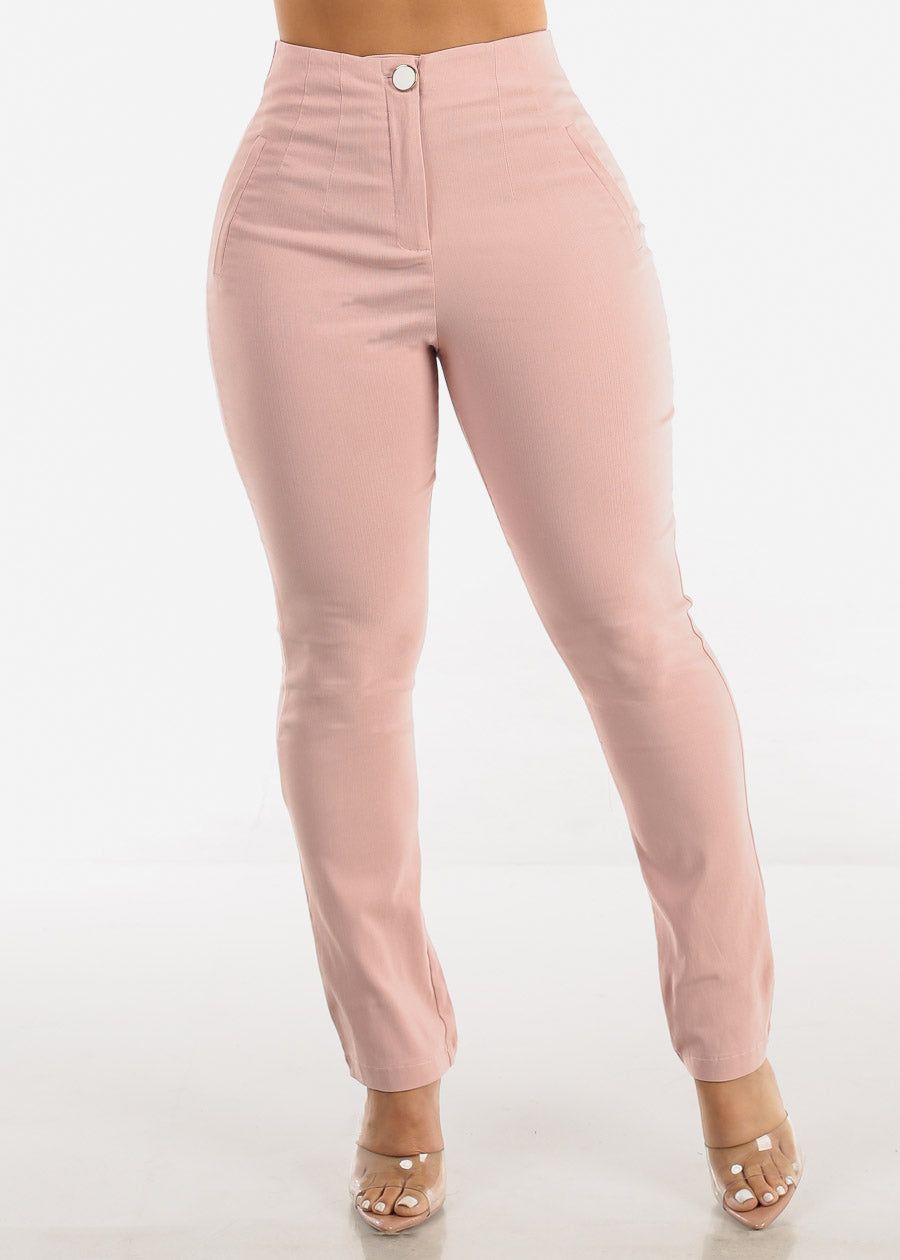 High Waisted Straight Dressy Pants Pink sold by Moda
