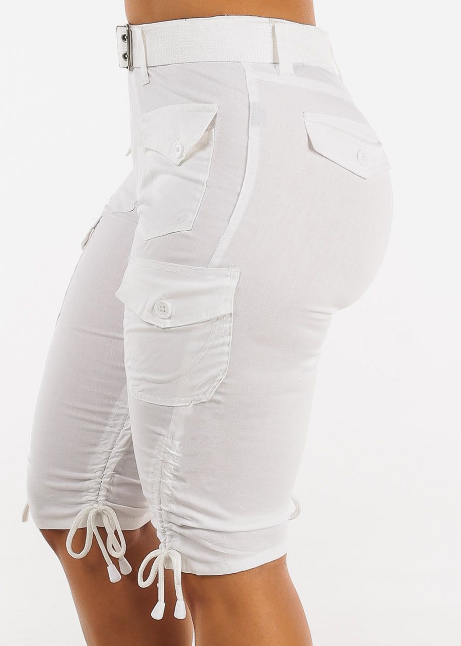 High Waisted White Cargo Bermuda Shorts w Belt sold by Moda product image thumbnail 3
