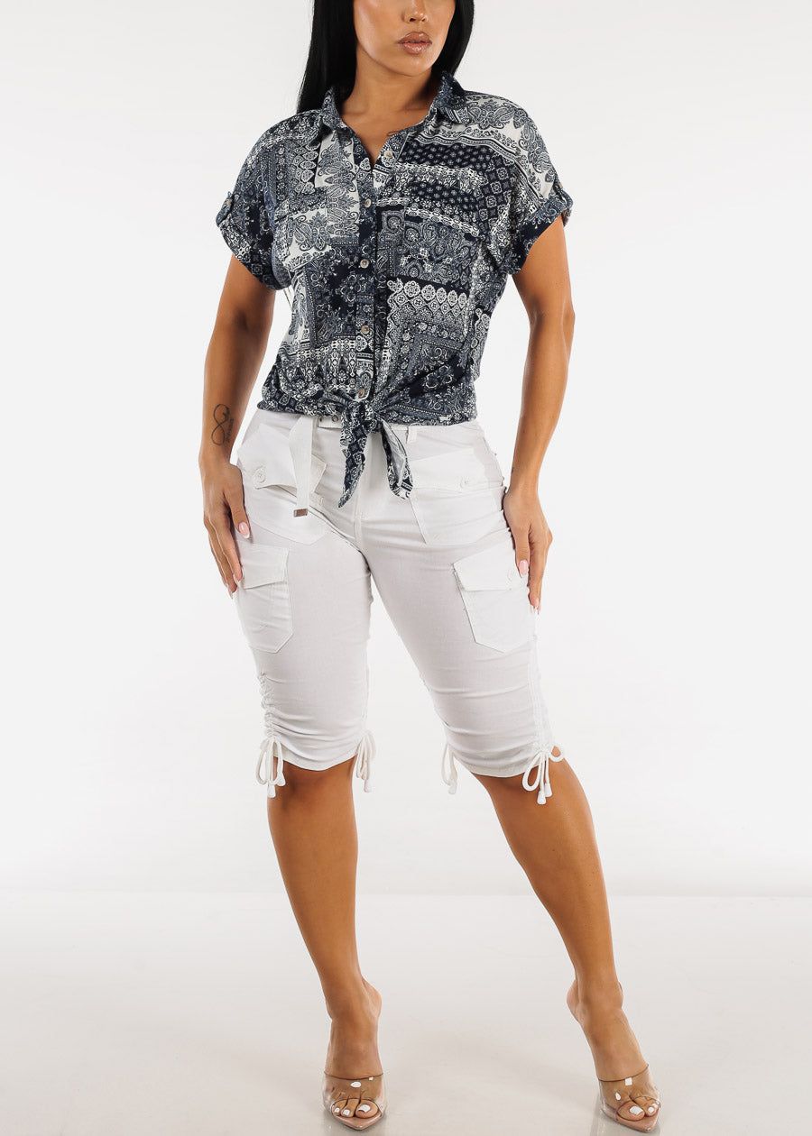 High Waisted White Cargo Bermuda Shorts w Belt sold by Moda product image thumbnail 2