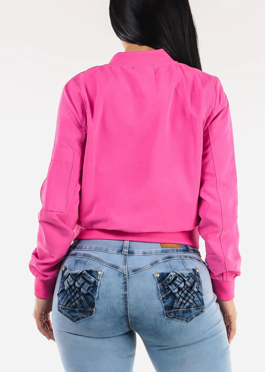 Long Sleeve Zip Up Bomber Jacket Fuchsia sold by Moda product image thumbnail 4